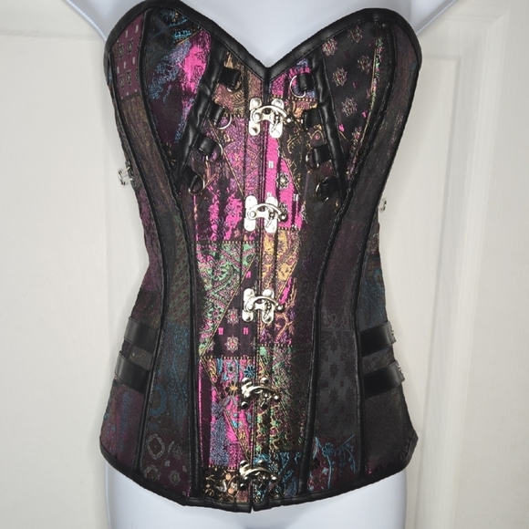 Multicolor Corset with Metal Clasps And Lace-up Back - Picture 2 of 7
